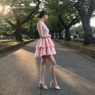 ミュウミュウ(miumiu)のM〜Lレーストップス、ボリュームスカート　ワンピース(ひざ丈ワンピース)