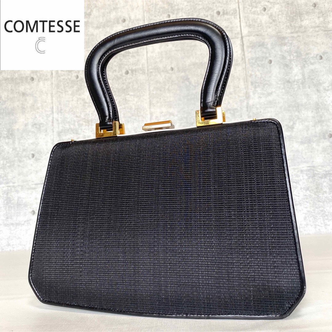 【美品】COMTESSE ホースヘア ブラック×ホワイトゴールド金具ハンドバッグ 1