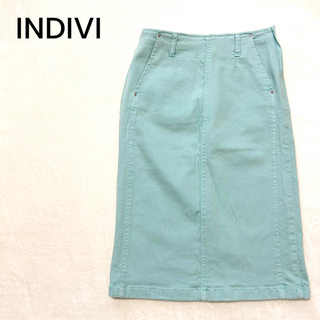 インディヴィ(INDIVI)のINDIVI　タイトスカート　膝丈スカート　36　Sサイズ　ライトグリーン(ひざ丈スカート)