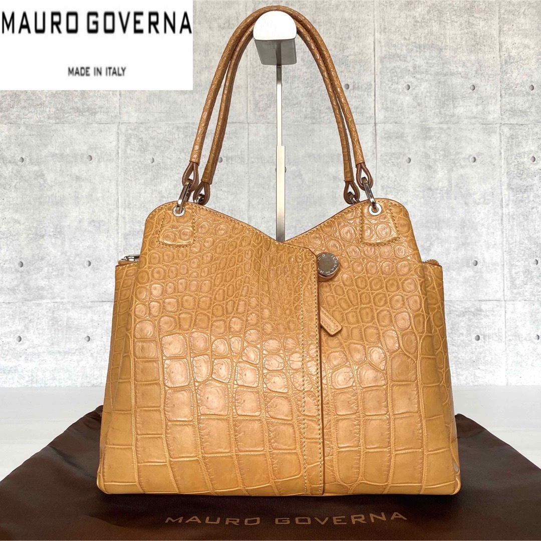 MAURO GOVERNA クロコダイル マットブラウン 本革 A4トートバッグ