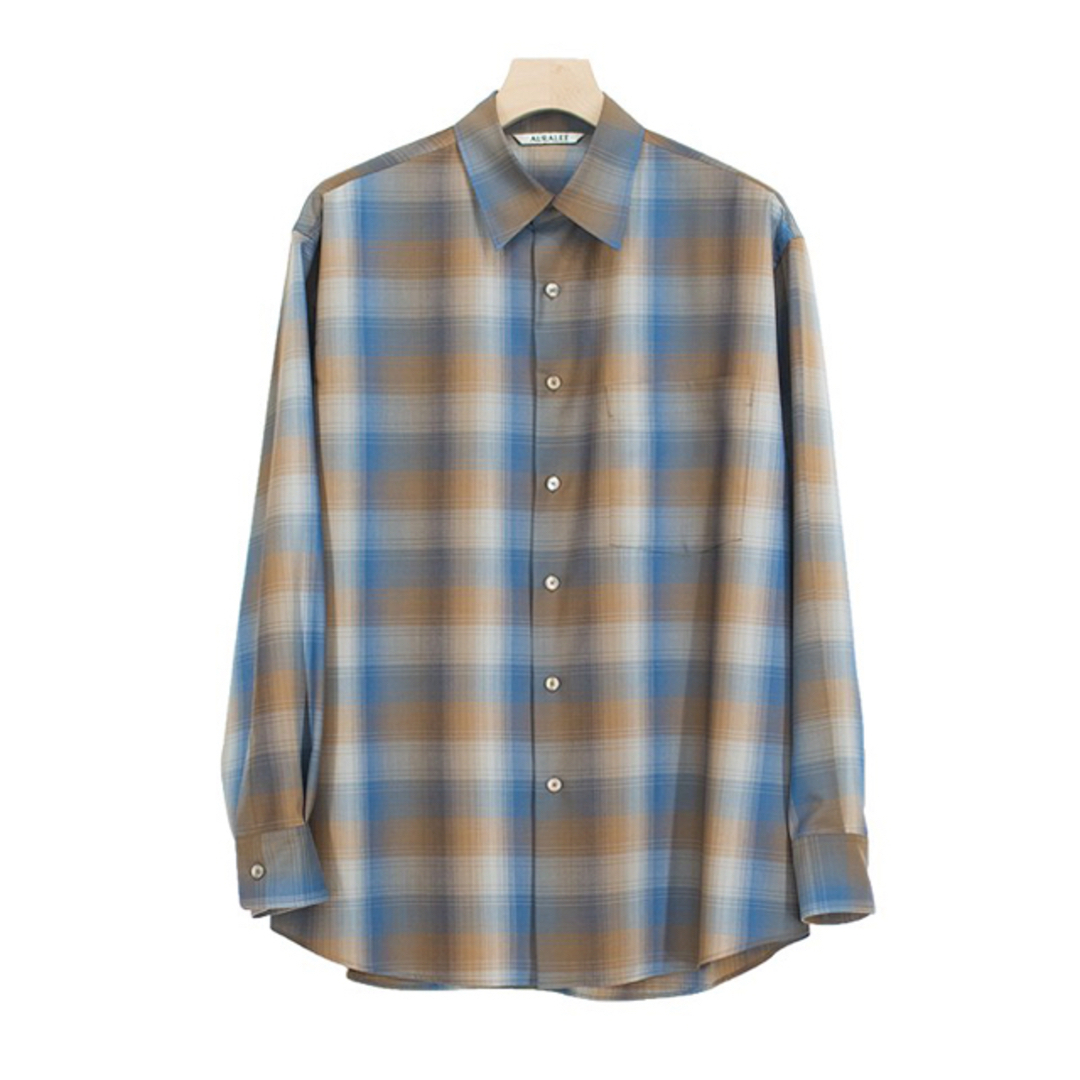 AURALEE super light wool check shirts