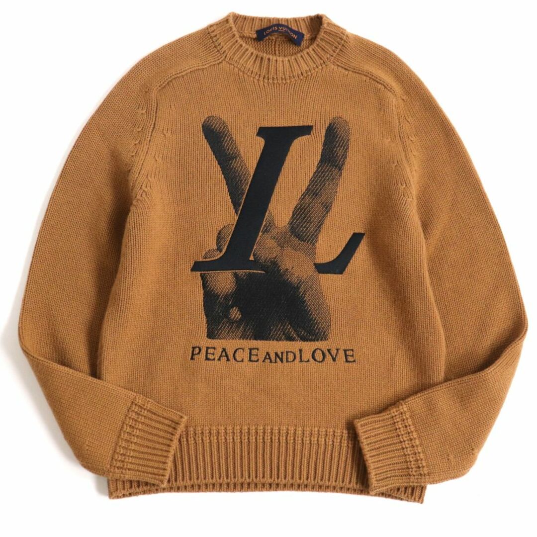 極美品▽18-19AW ルイヴィトン キムジョーンズ PEACE AND LOVE ビキューナ20％ カシミヤニット/セーター ブラウン S イタリア製 正規品