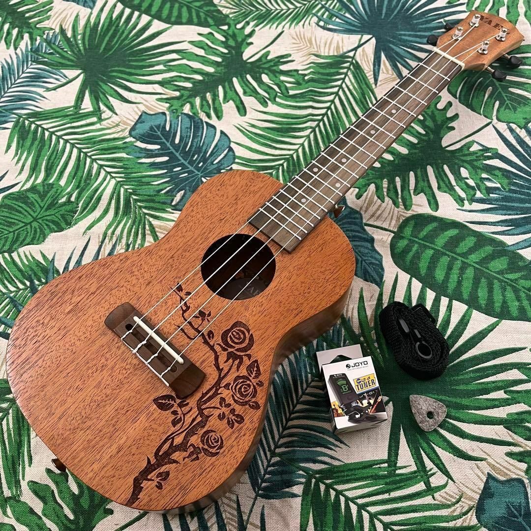 Yael ukulele】バラ模様のエレキ・コンサートウクレレ【入門セット】 買取売値