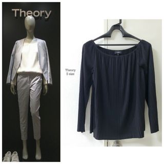 セオリー(theory)の美品☆Theory セオリー プリーツ ブラウス カットソー ブラック 長袖(シャツ/ブラウス(長袖/七分))