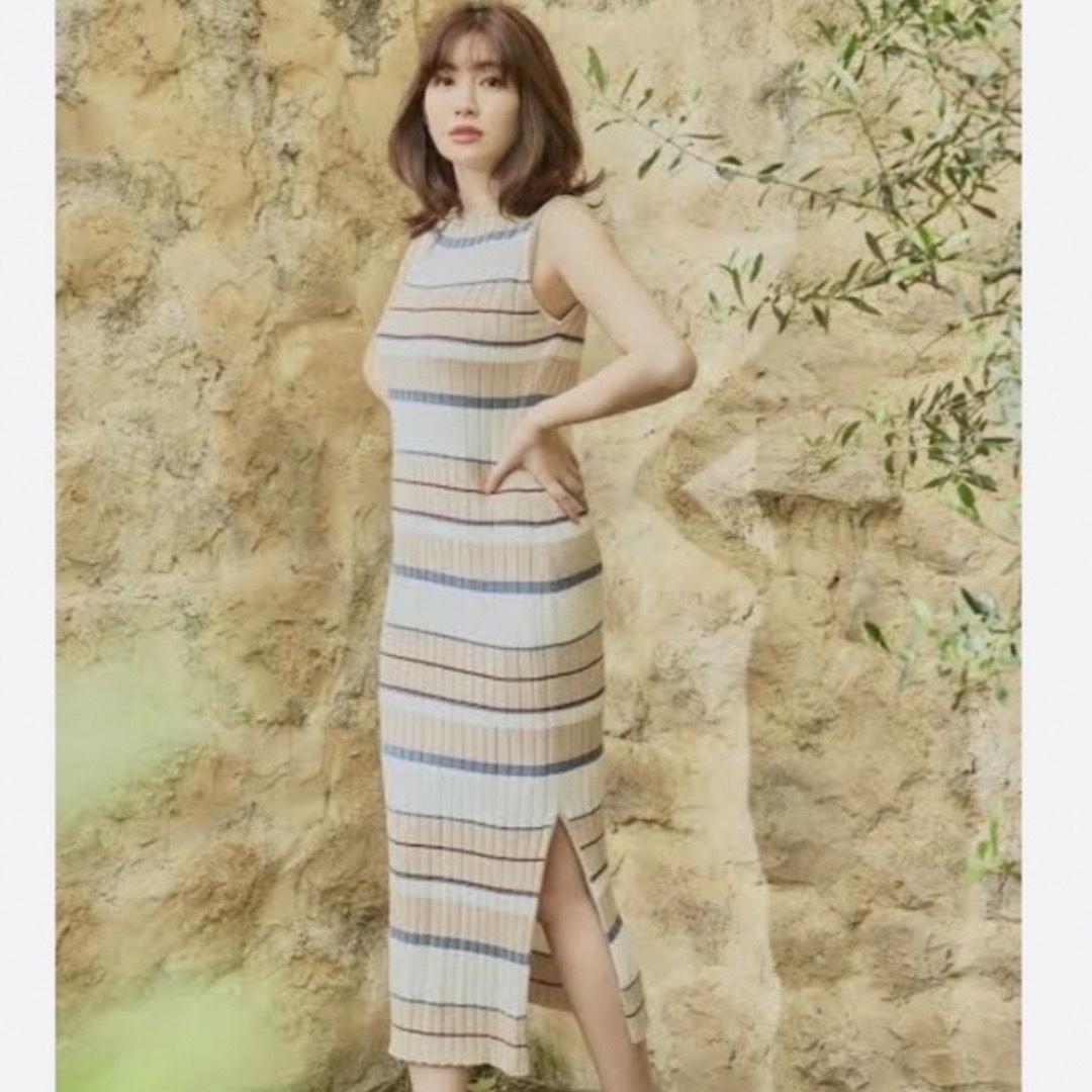 Cotton Striped Ribbed Knit Dress HLT