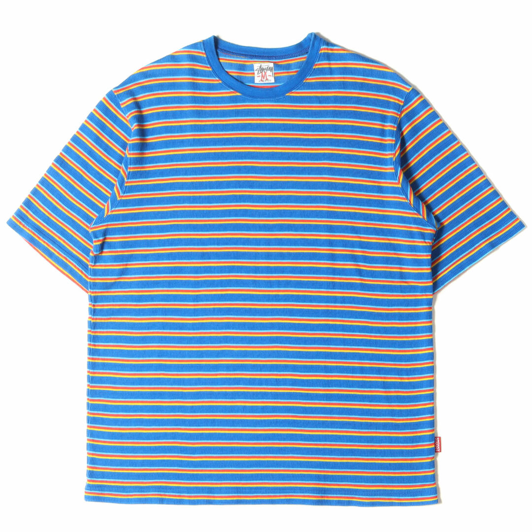 Tシャツ/カットソー(半袖/袖なし)STUSSY ステューシー Tシャツ サイズ:M クルーネック ボーダー 鹿の子 ブルー イエロー レッド トップス カットソー カジュアル ブランド ストリート【メンズ】