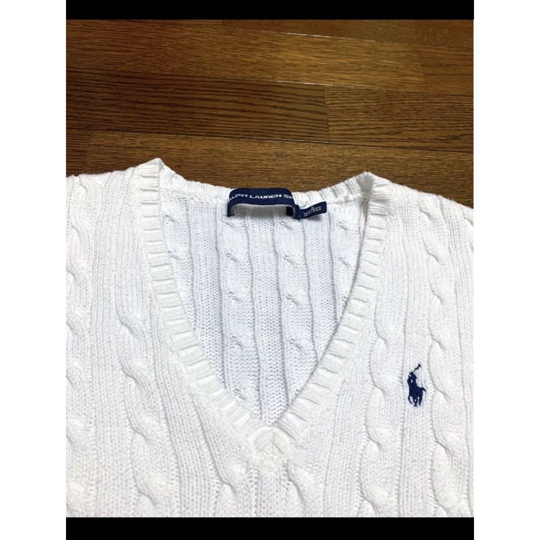 Ralph Lauren(ラルフローレン)のラルフローレン Vネック ケーブル ニット セーター ホワイト S NO1265 レディースのトップス(ニット/セーター)の商品写真