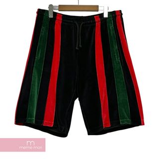 グッチ(Gucci)のGUCCI Web Line Shorts 587466 XJBPG グッチ ウェブラインショーツ ショートパンツ ハーフパンツ ベロア ロゴ刺繍 ブラック サイズL【230613】【中古-A】【me04】(スラックス/スーツパンツ)