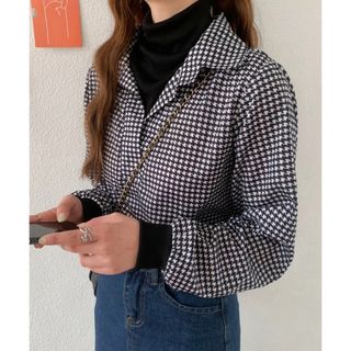 アビトーキョー(ABITOKYO)のABITOKYO レイヤード風 千鳥柄ブラウス シャツ レディース 春服(シャツ/ブラウス(半袖/袖なし))