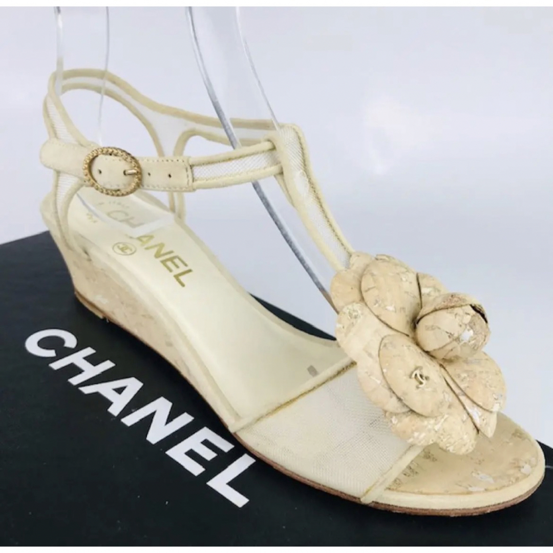 ココマークCHANEL★カメリア ココマーク メッシュレザーストラップ サンダル(36)