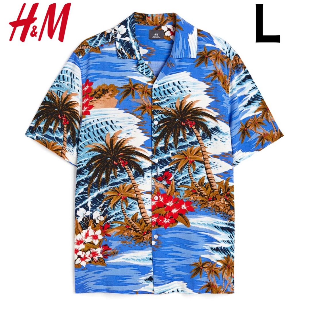 H&M(エイチアンドエム)の新品 H&M リゾート アロハシャツ ヤシの木 半袖 L メンズのトップス(シャツ)の商品写真