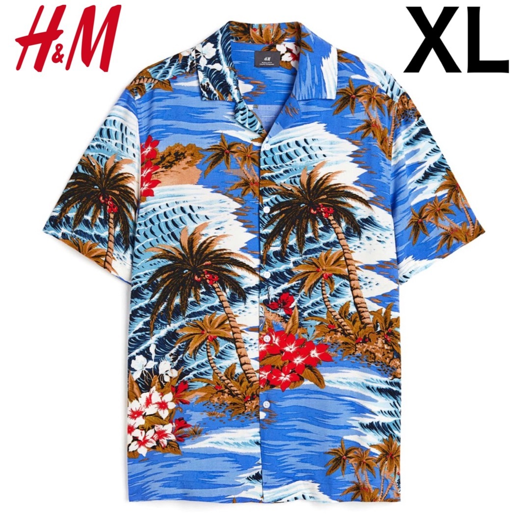 H&M(エイチアンドエム)の新品 H&M リゾート アロハシャツ ヤシの木 半袖 XL メンズのトップス(シャツ)の商品写真