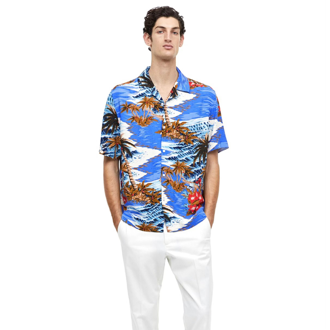 H&M(エイチアンドエム)の新品 H&M リゾート アロハシャツ ヤシの木 半袖 XL メンズのトップス(シャツ)の商品写真