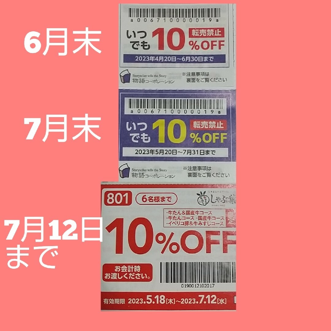 物語コーポレーション優待券2枚しゃぶ葉コース限定10%off券1枚