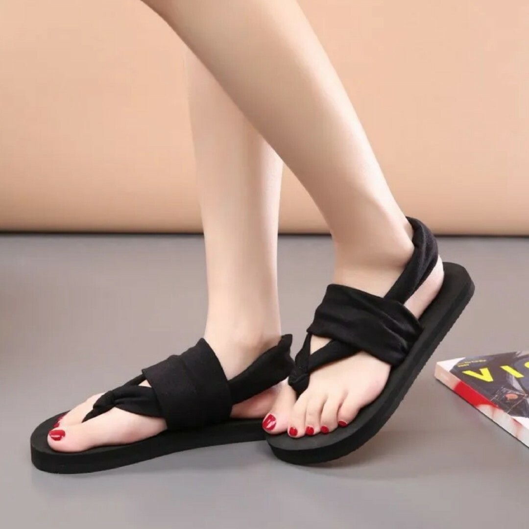 ソフトな履き心地 フラット 布 サンダル  ブラック L シンプル 韓国 ビーチ メンズの靴/シューズ(ビーチサンダル)の商品写真