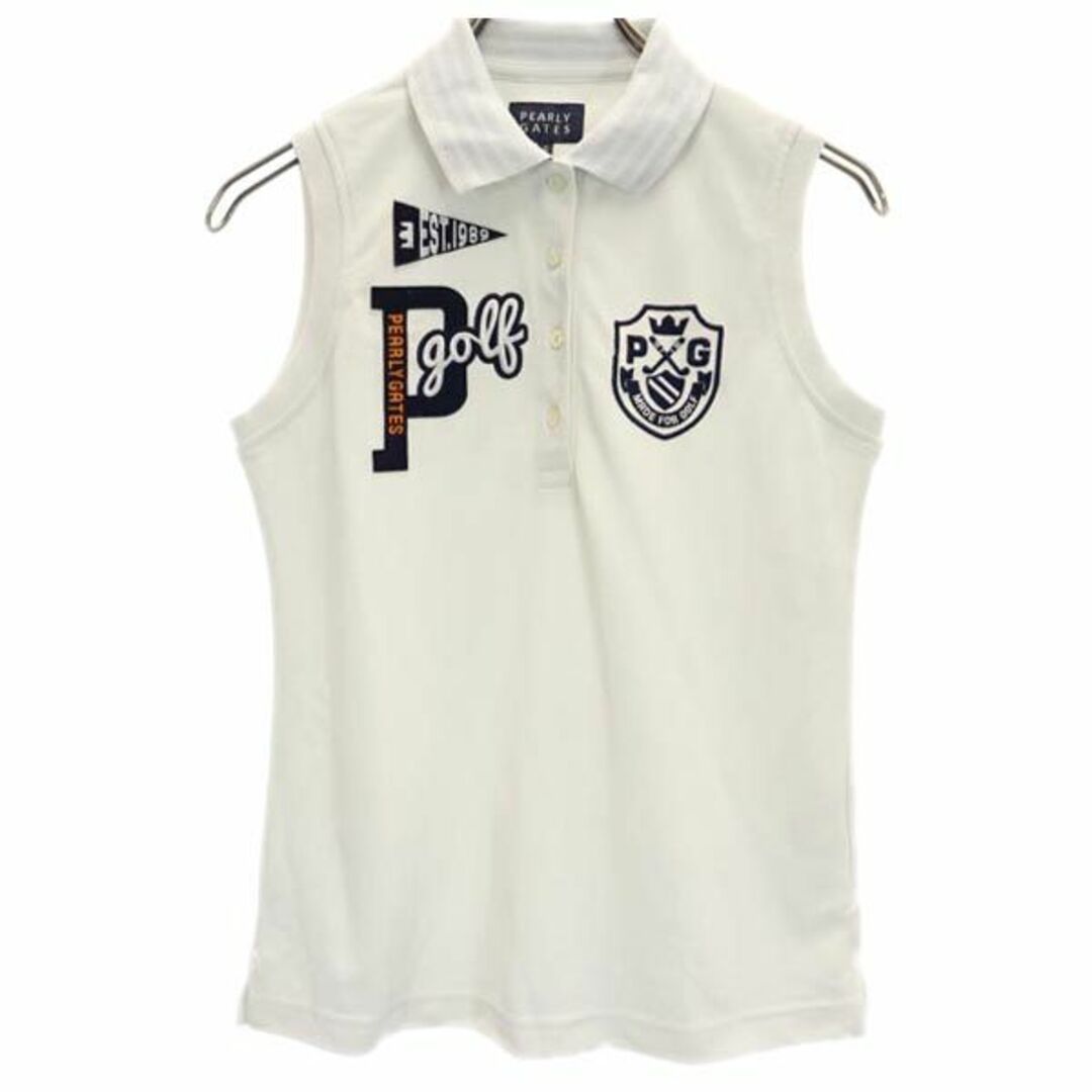 パーリーゲイツ ノースリーブ ポロシャツ ゴルフウェア 0 ホワイト系 PEARLY GATES ロゴ 日本製 レディース   【230614】