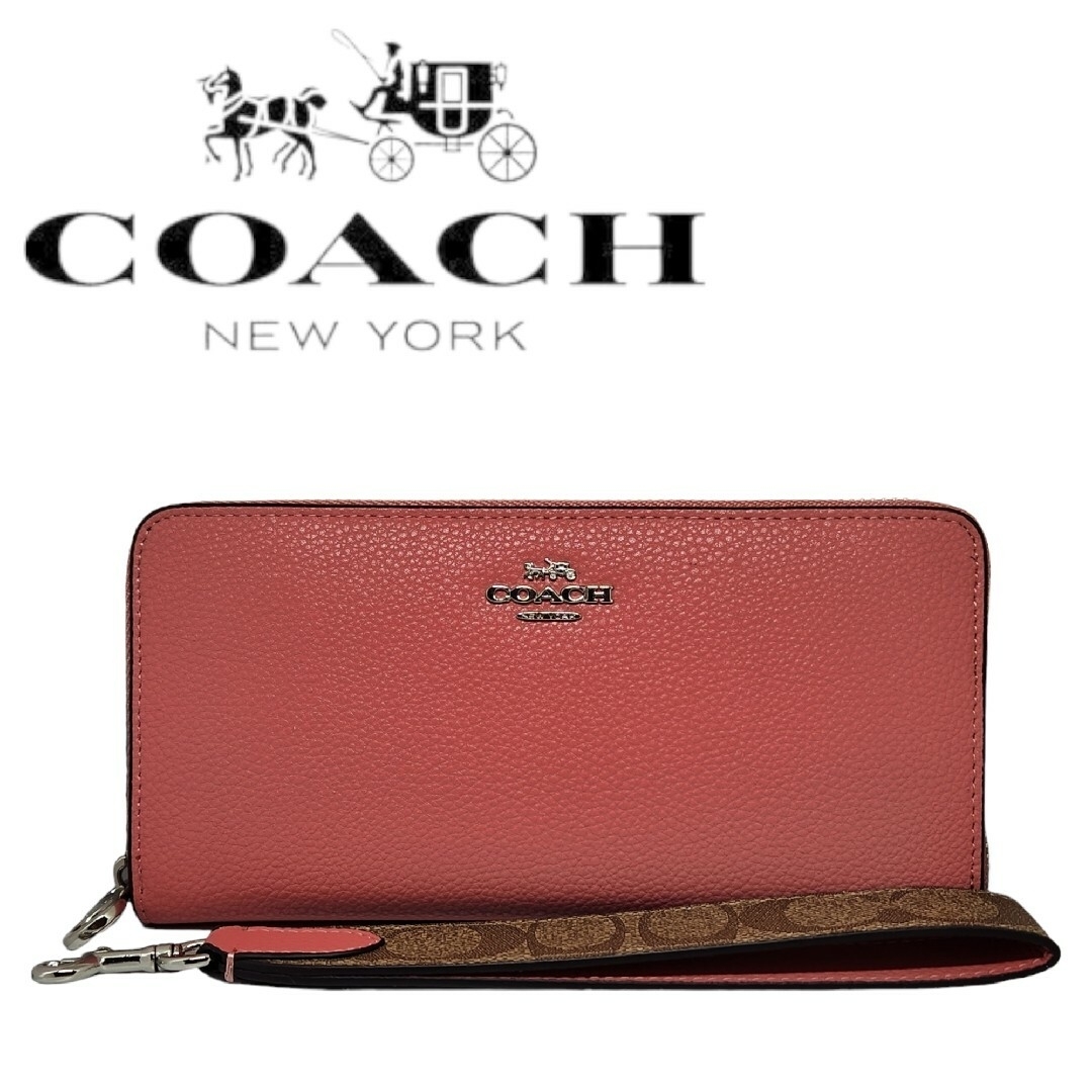 COACH(コーチ)の新品　コーチ　ロングジップアラウンド　ウォレット　シグネチャーストラップ　ピンク レディースのファッション小物(財布)の商品写真