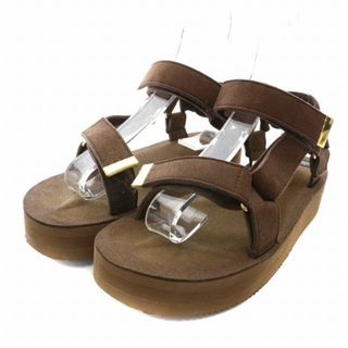 スイコック(suicoke)のスイコック サンダル スエード 厚底 ヒール ストラップ 24.0cm 茶(サンダル)