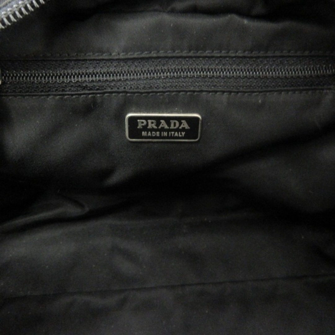 プラダ PRADA クマ ベア刺繍 三角プレート ハンドバッグ 手提げカバン 黒