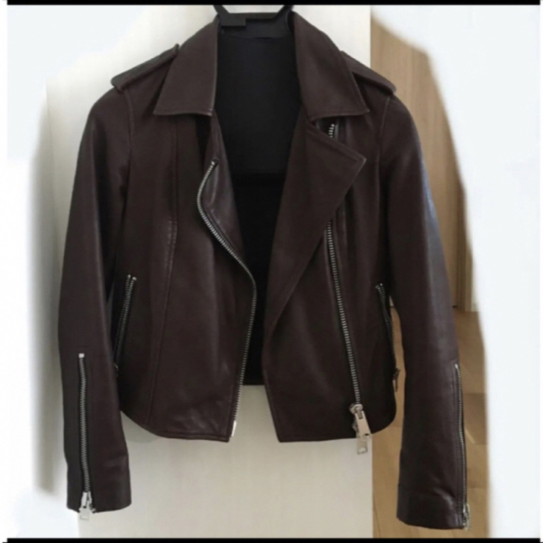 UK8 美品 ALLSAINTS ファーライダースジャケット ブラック