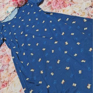 ハピネス(Happiness)の新品タグ付き♥ふくふくにゃんこ♥暗め♥紺色❤冷や冷や❤ねこ❤冷感❤ワンピース(ロングワンピース/マキシワンピース)