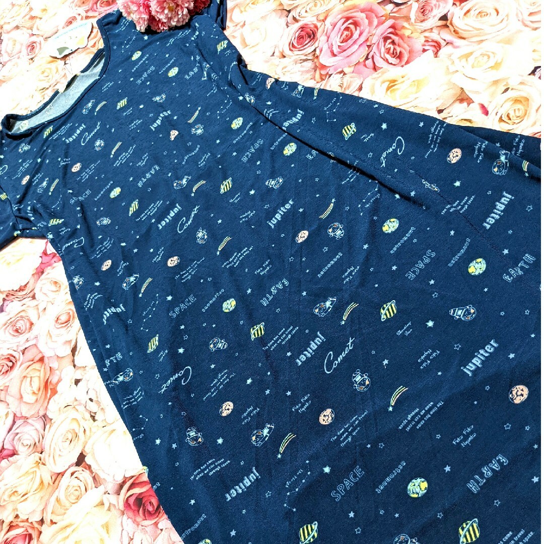 Happiness(ハピネス)の新品タグ付き❤ふくふくにゃんこ❤紺色❤冷や冷や♥ねこ♥冷感❤ワンピース レディースのワンピース(ロングワンピース/マキシワンピース)の商品写真