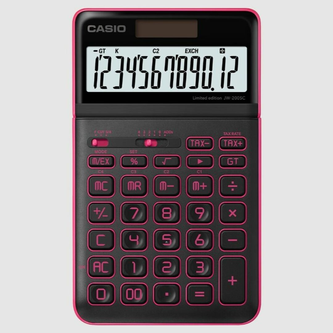 CASIO(カシオ)の電卓　CASIO　カシオ　ブラック　ネオン　ピンク　限定　ジャストタイプ インテリア/住まい/日用品の文房具(その他)の商品写真