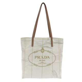 プラダ(PRADA)のプラダ トートバッグ スモール リネンブレンド/レザー  1BG347(トートバッグ)