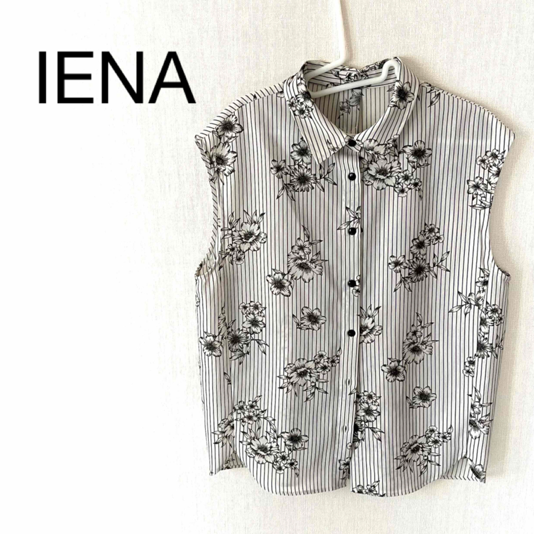 IENA - IENA ストライプフラワーノースリーブシャツブラウスの通販 by ... ストライプフラワーノースリーブシャツブラウス