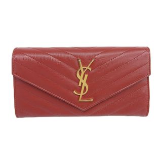 イヴサンローランボーテ(Yves Saint Laurent Beaute)のサンローラン 長財布 Vステッチ レザー レッド GUE372264(財布)