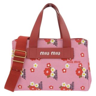 ミュウミュウ(miumiu)のミュウミュウ 2WAYバッグ  キャンバス/レザー  花 フラワー 5BA085(ハンドバッグ)