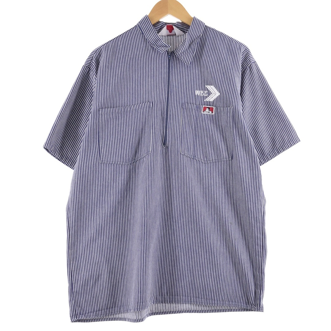 90年代 ベンデイビス BEN DAVIS ハーフジップ ストライプ柄 半袖 ワークシャツ USA製 メンズXL ヴィンテージ /eaa343982