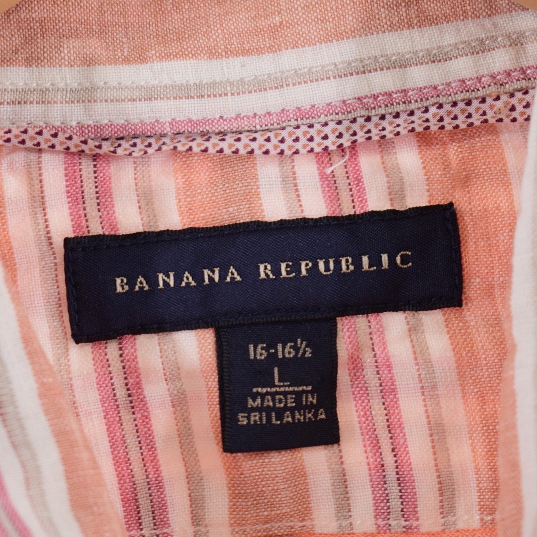 バナナリパブリック BANANA REPUBLIC ストライプ柄 長袖 リネンシャツ L /eaa343995