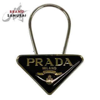 プラダ(PRADA)のPRADA プラダ 三角プレート ブラック 黒 シルバー金具 メタル キーリング キーホルダー レディース 402747 【中古】(チャーム)