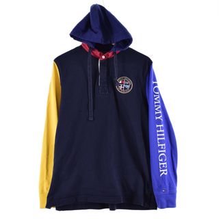 トミーヒルフィガー(TOMMY HILFIGER)の古着 トミーヒルフィガー TOMMY HILFIGER 刺? ロゴプリント クレイジーパターン 長袖 ラガーシャツ メンズM ヴィンテージ /eaa345854(シャツ)