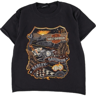 ハーレーダビッドソン(Harley Davidson)の古着 ハーレーダビッドソン Harley-Davidson 両面プリント カットオフ モーターサイクル バイクTシャツ レディースS /eaa343729(Tシャツ(半袖/袖なし))