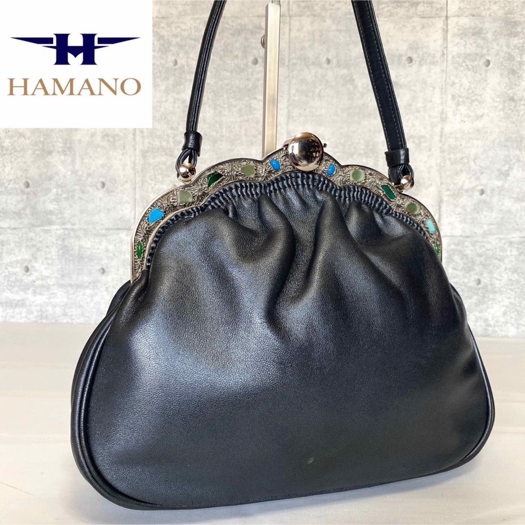 HAMANO ハマノ 濱野皮革工藝●vintage 彫刻 貴石 ショルダーバッグ