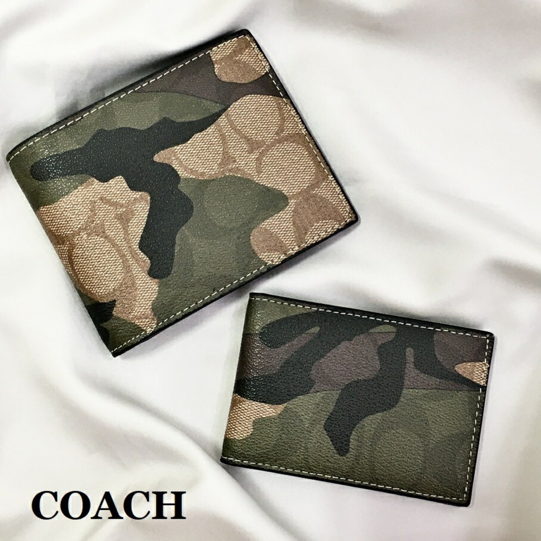 COACH(コーチ)のCOACH コーチ F22531 カモフラージュ柄 二つ折り財布 パスケース付き【中古】【004】 メンズのファッション小物(折り財布)の商品写真