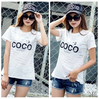☆新品タグ付き　ダメージ加工　半袖Tシャツ　日本企画N9 COCOTシャツ F(Tシャツ(半袖/袖なし))