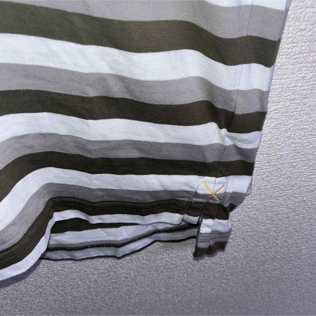 PUMA(プーマ)のプーマポロシャツ　ボーダー　カーキ×白×グレー　Mサイズ メンズのトップス(ポロシャツ)の商品写真