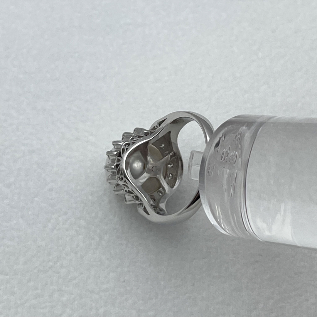 三越 pt900 パール ダイヤ0.27ct リング-