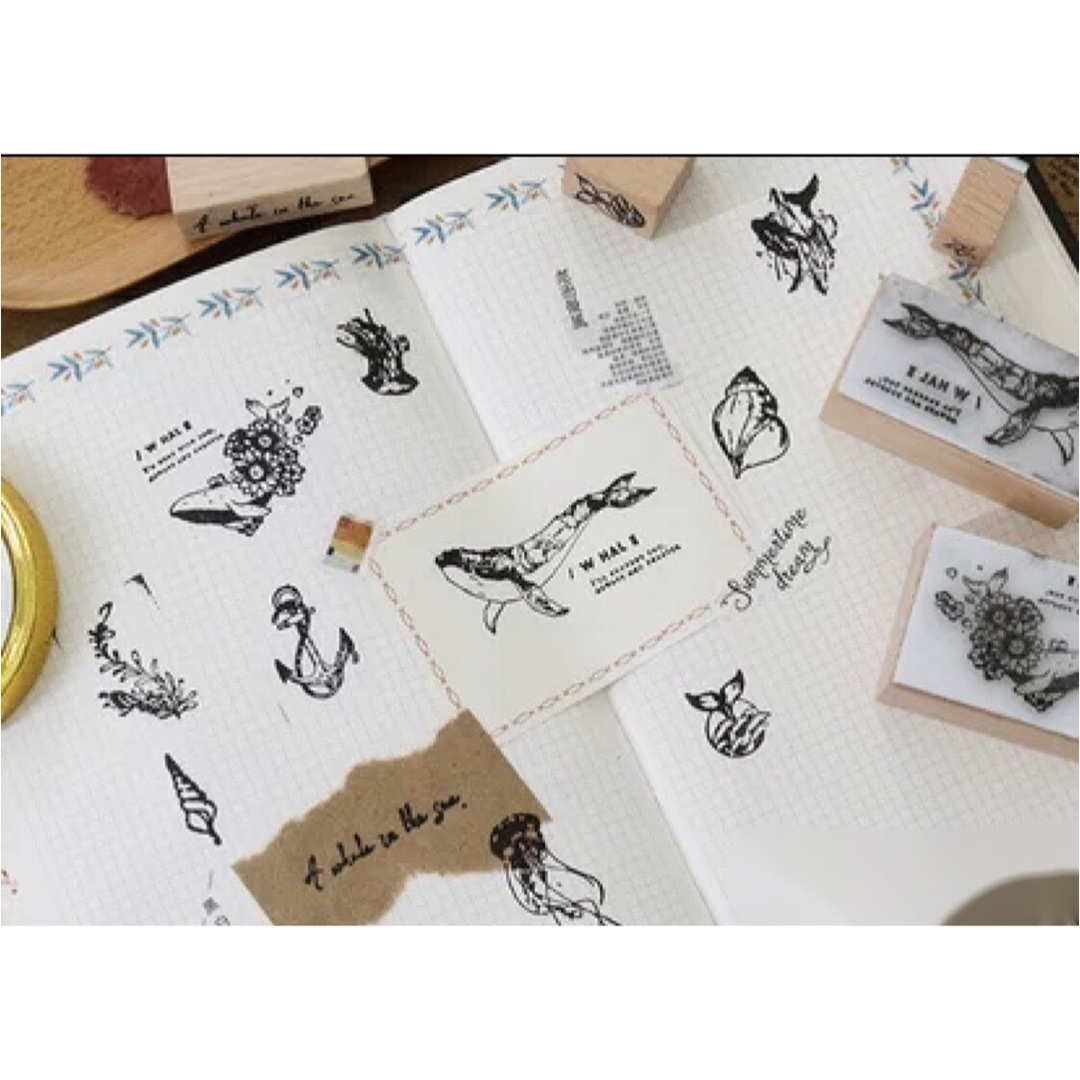 【ウッドスタンプセット】 海の生き物 スタンプセット はんこ ハンドメイド