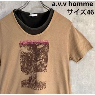 アーヴェヴェ(a.v.v)のアーヴェヴェ　a.v.v homme  レイヤー　茶　半袖　Tシャツ　サイズ46(Tシャツ/カットソー(半袖/袖なし))