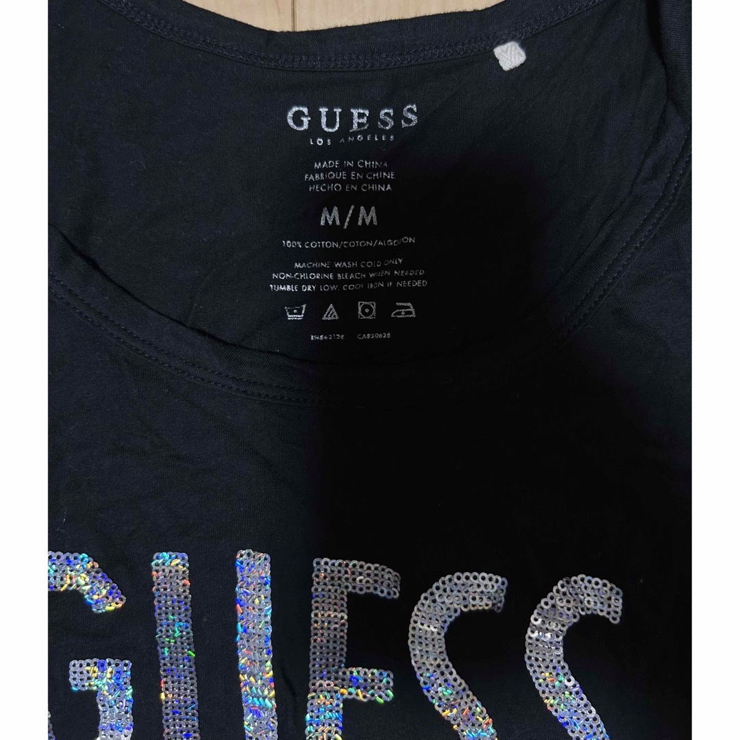 GUESS ゲス　トップス　黒　ブラック　Tシャツ　ロゴ ブランド　スパンコール 2