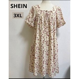 SHEINシーイン 花柄ワンピース 半袖 ひざ丈 3XL(ひざ丈ワンピース)