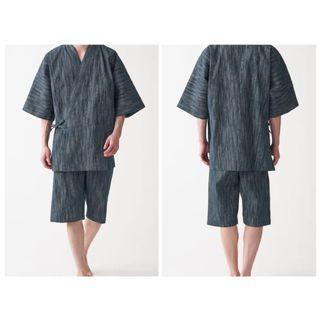 MUJI (無印良品) - 無印良品 しじら織り 甚平 ダークネイビー(柄) XL