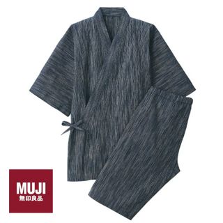 MUJI (無印良品) - 無印良品 しじら織り 甚平 ダークネイビー(柄) XL