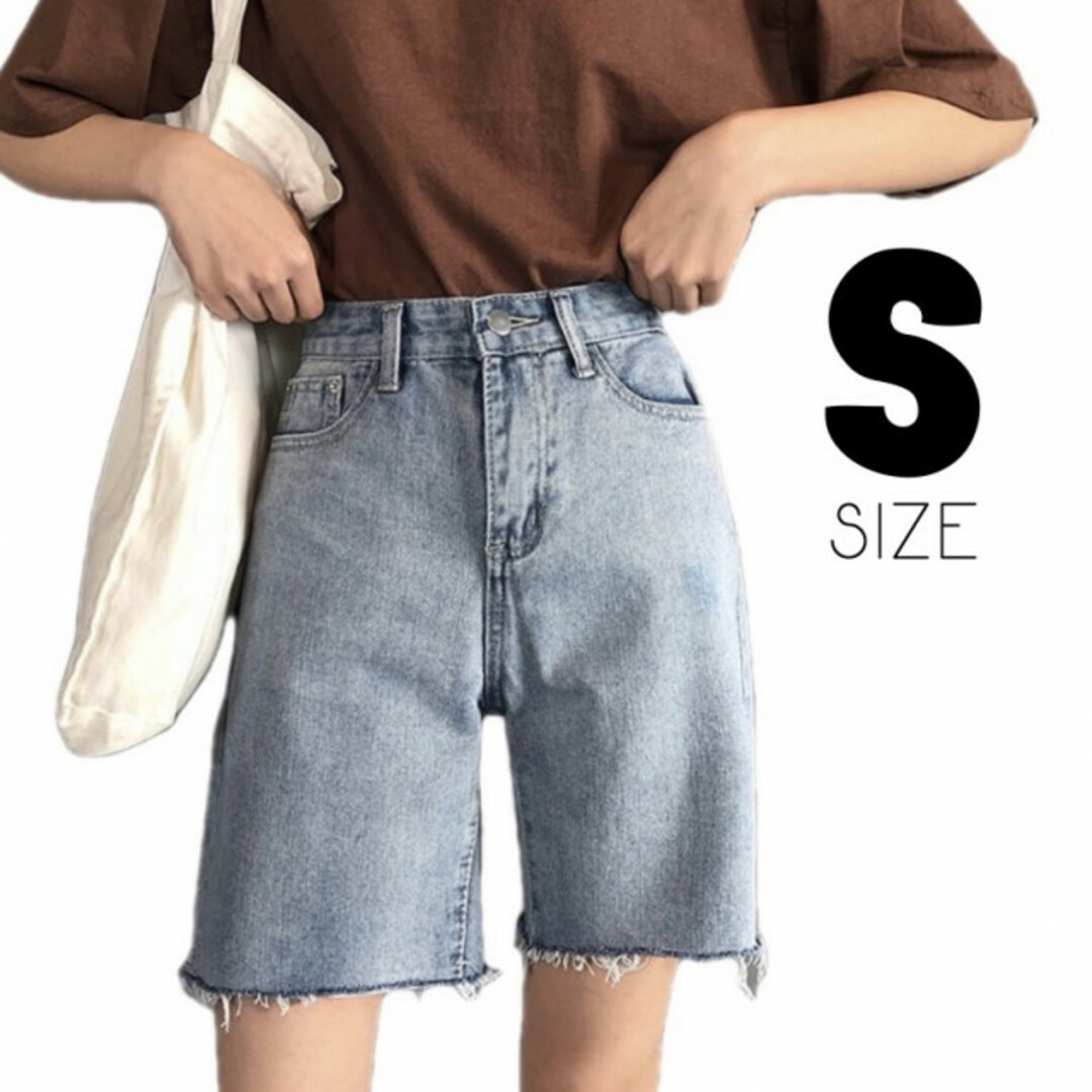 ベーシック デニム ハーフパンツ S レディース プチプラ シンプル 19 レディースのパンツ(デニム/ジーンズ)の商品写真