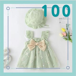 100サイズ♡ミントグリーン♡ワンピース キッズ ドレス♡緑♡ノースリーブ(ワンピース)