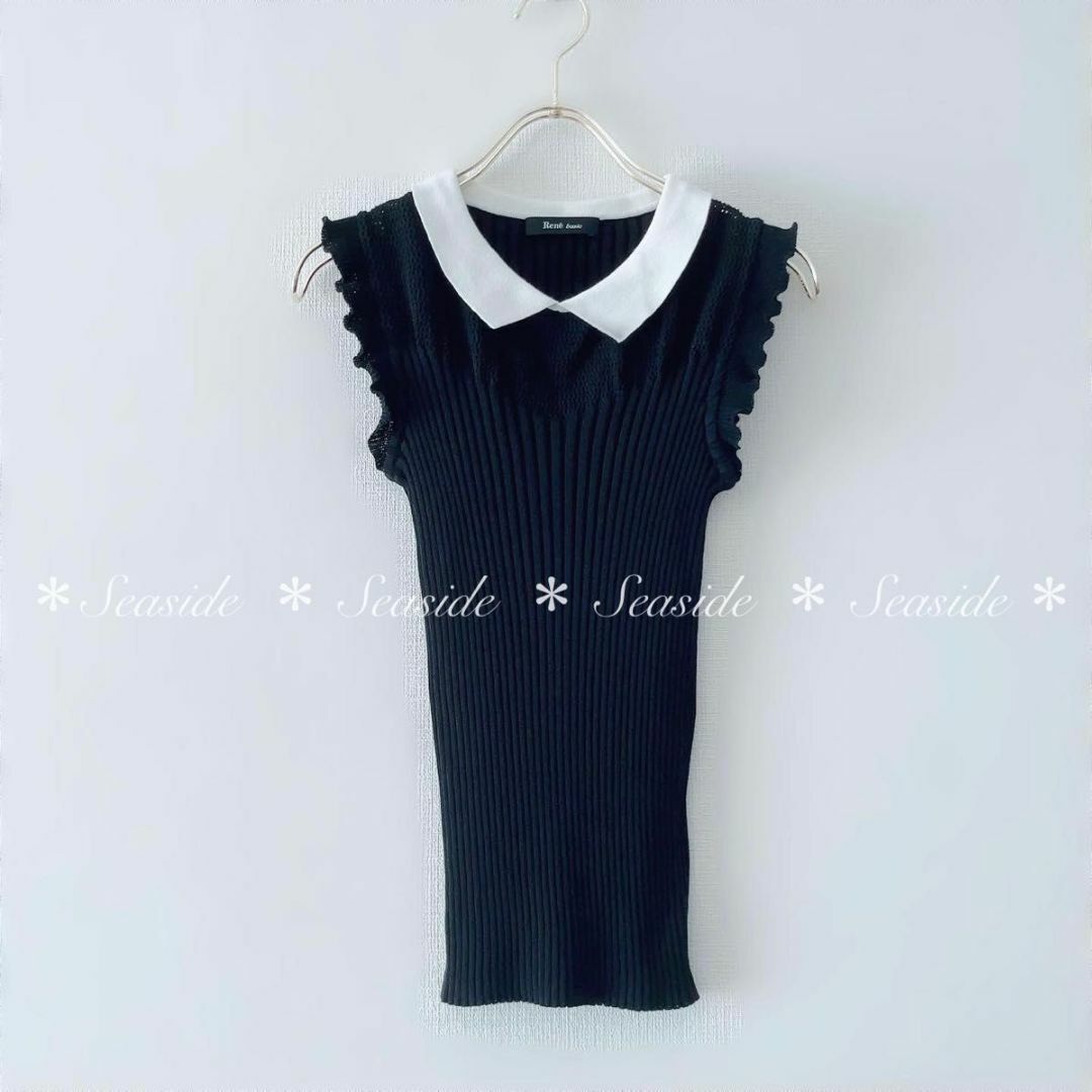 René - 美品♡ルネ 襟付きフリルニットプルオーバー 黒 夏 アナイ